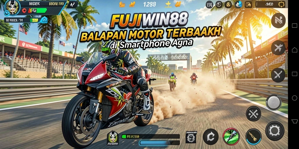 Screenshot tampilan gameplay balapan motor FUJIWIN88 yang mendebarkan.