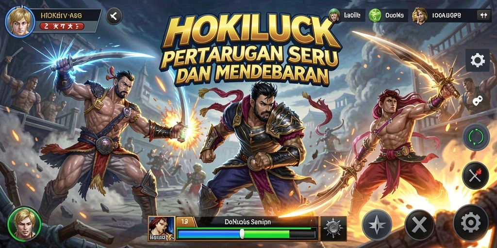 Screenshot menampilkan aksi seru gameplay HOKILUCK saat bertarung.