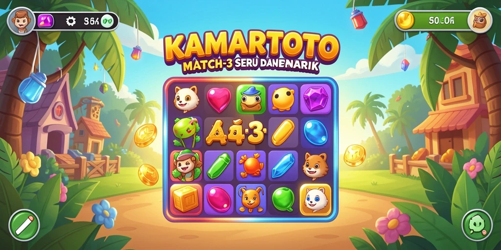 Tampilan gameplay KAMARTOTO yang seru dan penuh warna saat mencocokkan buah-buahan.