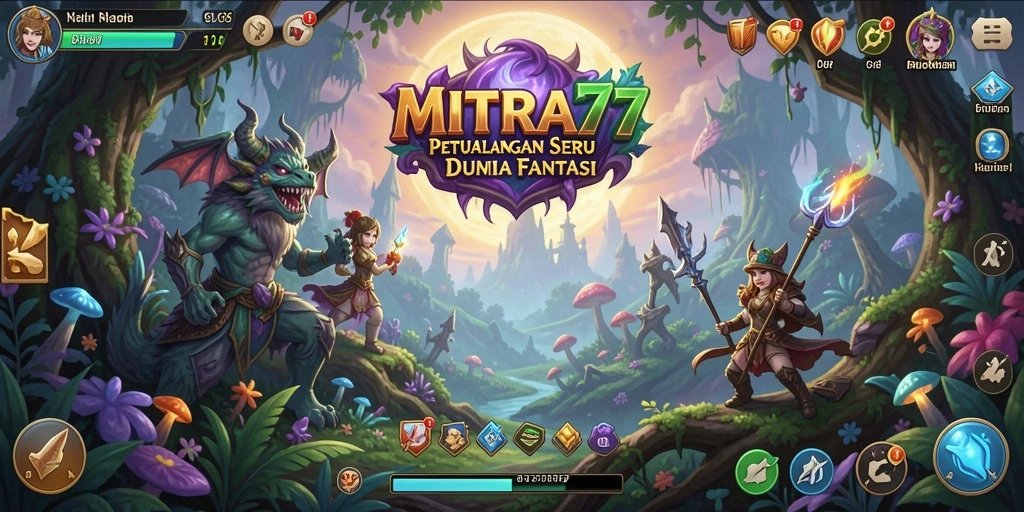 Tampilan gameplay seru di MITRA77 dengan karakter dan monster menarik.