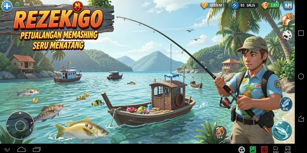 Tangkapan ikan dalam gameplay memancing yang seru di REZEKIGO.