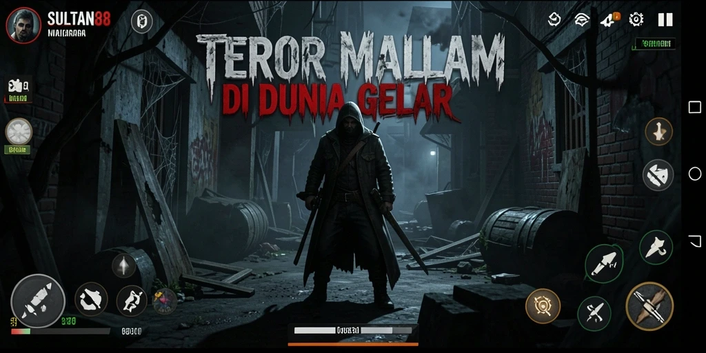 Screenshot gameplay SULTAN88 yang menampilkan suasana mencekam dan karakter menyeramkan.