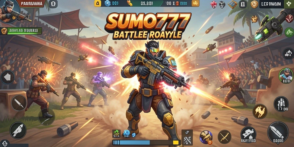 Tangkapan layar gameplay SUMO777 yang menunjukkan aksi Battle Royale yang mendebarkan.